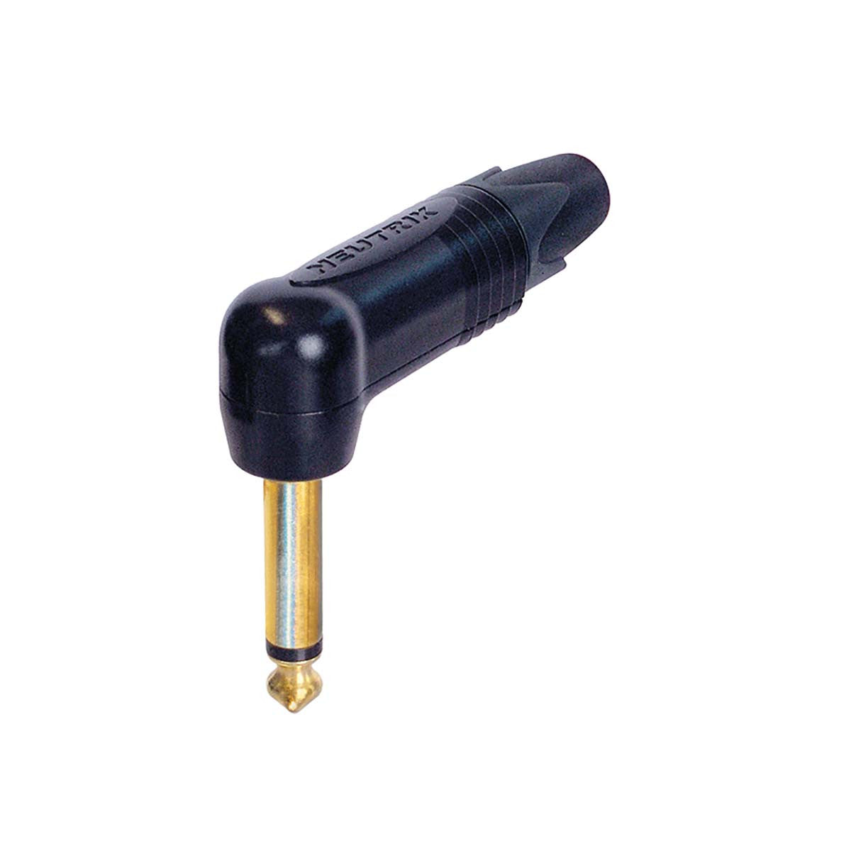 Conector Jack de 90° 6,35 mm 2P preto com contactos dourados