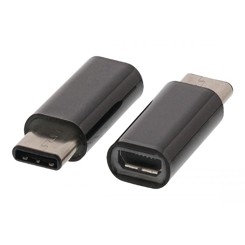Adaptador USB 2.0 Micro B Fêmea para C Macho, Cabo de 0,15 m, Preto