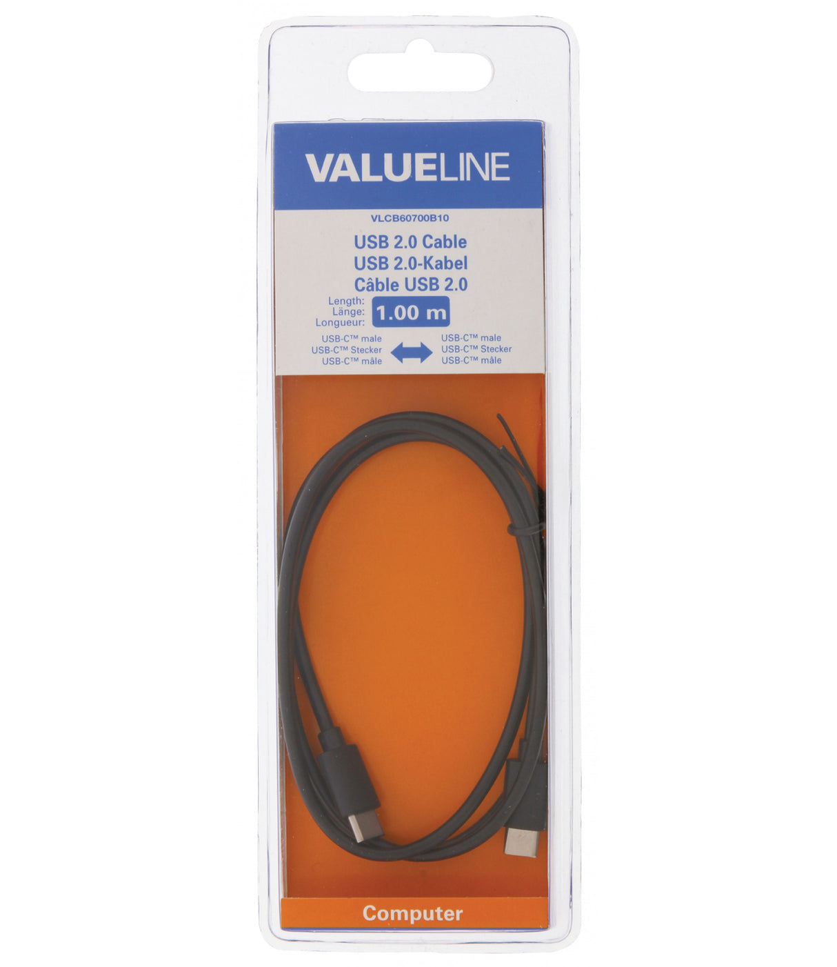 USB 2.0 C Male Cable - 1.00 m in Black