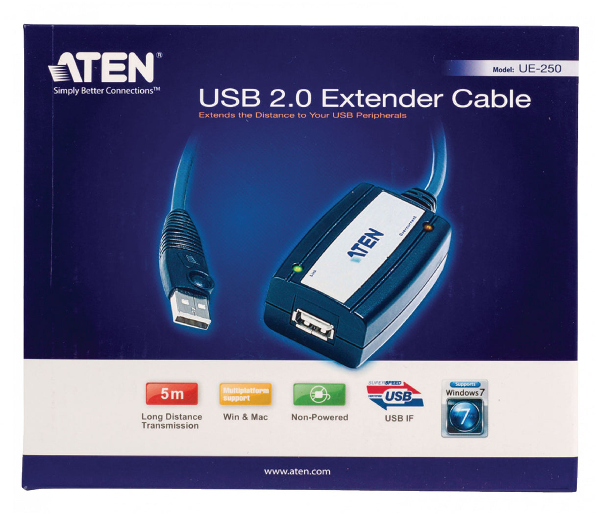 USB 2.0 A Male - Female Active Extension Cable 5m Grey