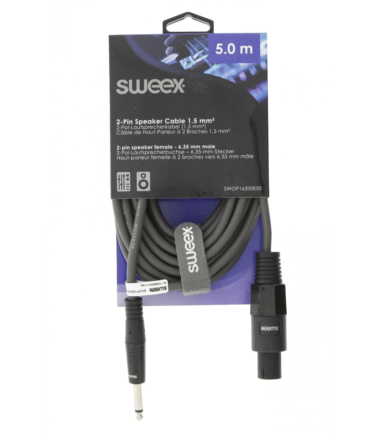 2 Pin Female - 6.35mm Male Speaker Cable 5.0m Dark Grey