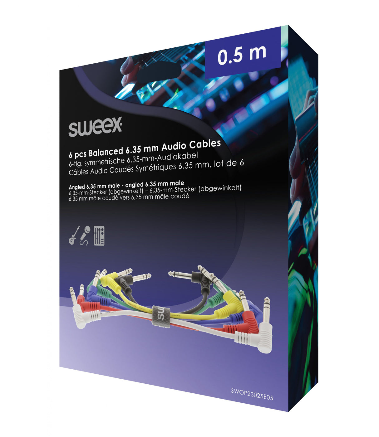 6.35mm Stereo Audio Cable - Male 0.50m Dark Grey (6 Units)