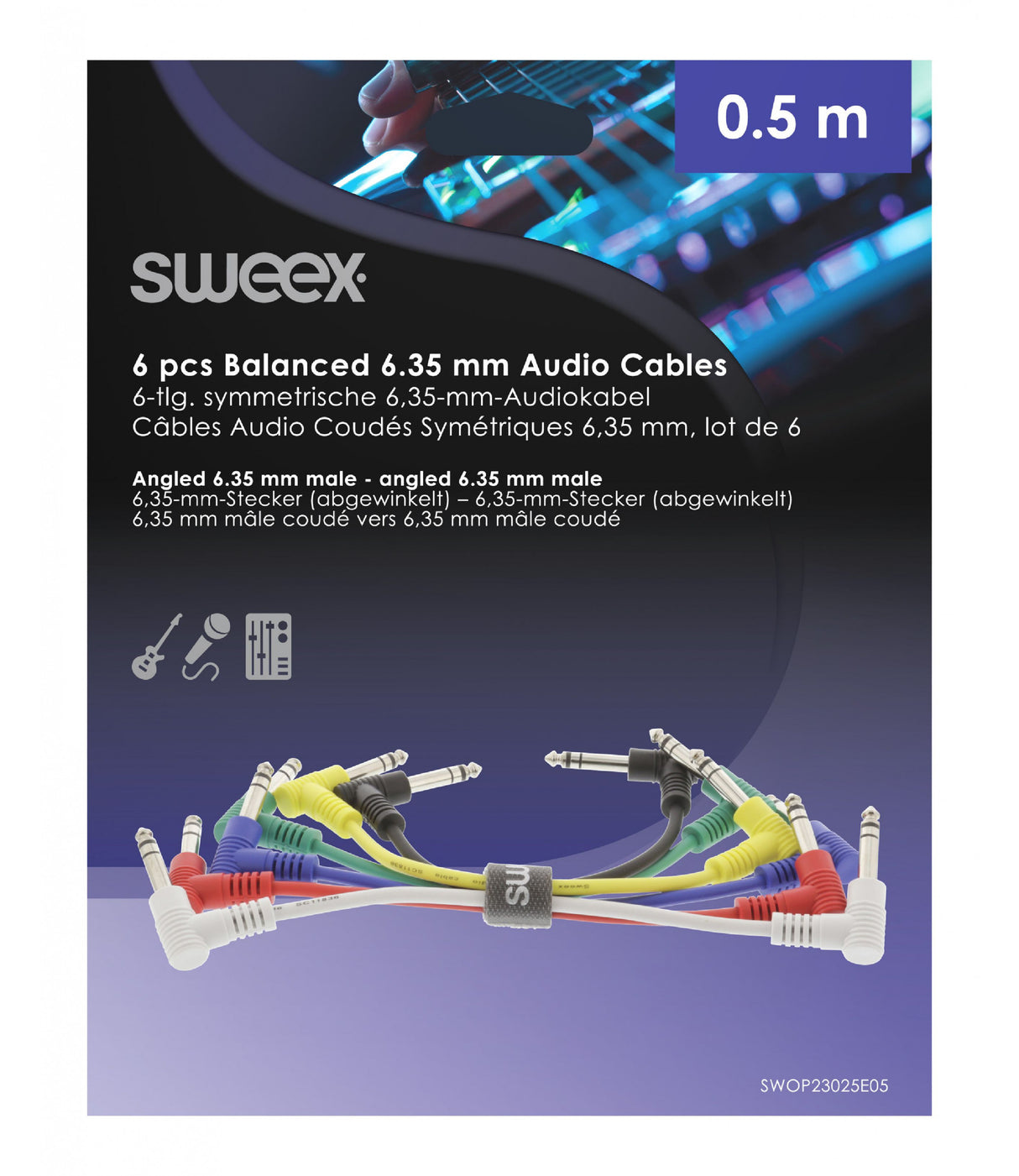 6.35mm Stereo Audio Cable - Male 0.50m Dark Grey (6 Units)