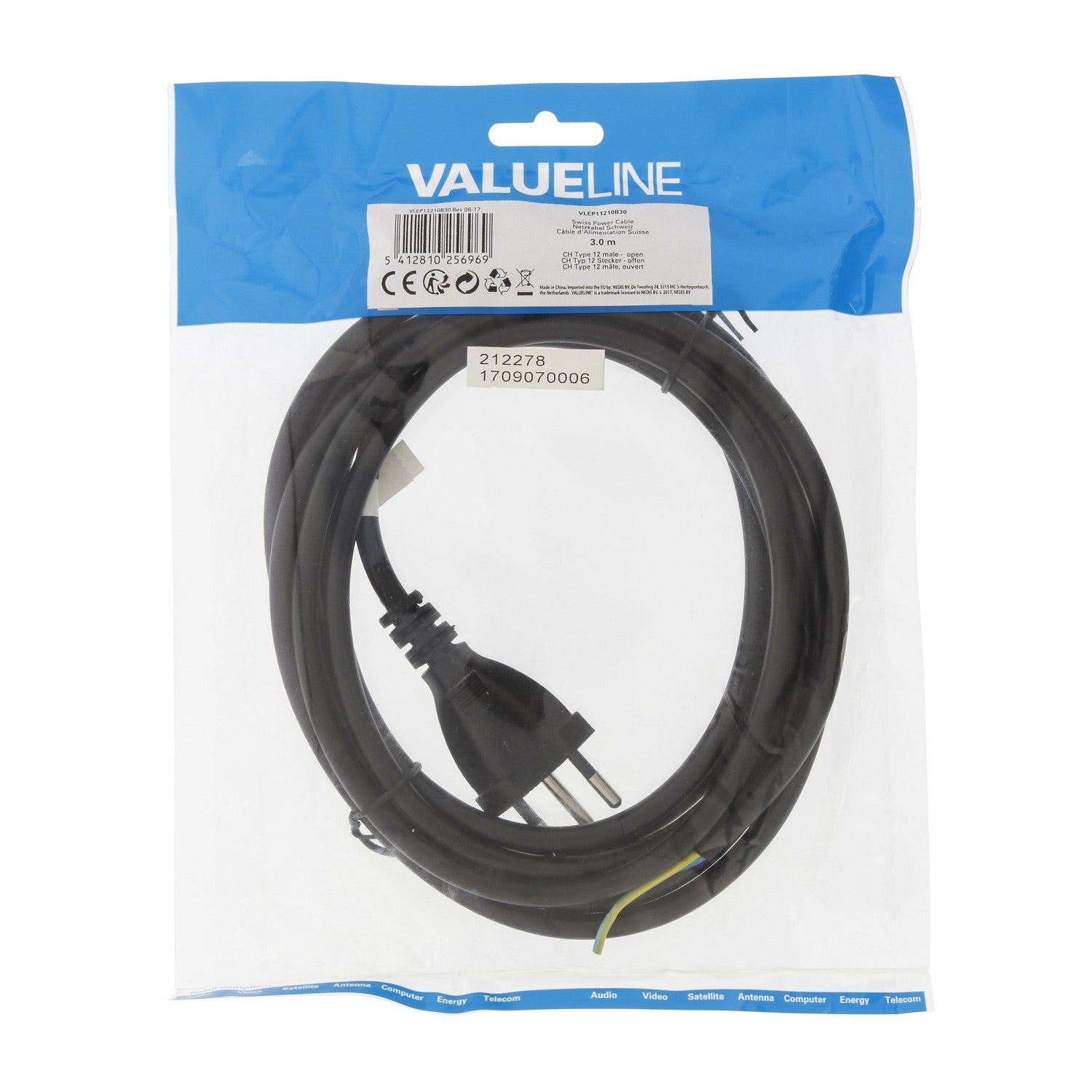 Cable de Alimentación Suizo CH Tipo 12 - 3 m Negro