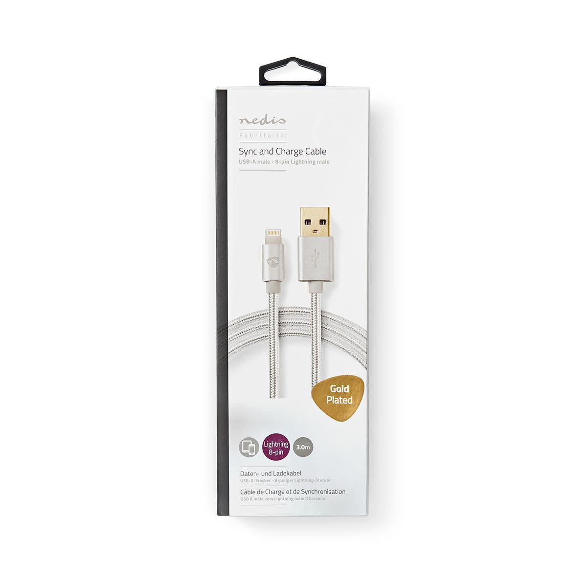 Cabo de carregamento e sincronização | Conector Lightning de 8 pinos macho da Apple - USB A 3,0 m em alumínio