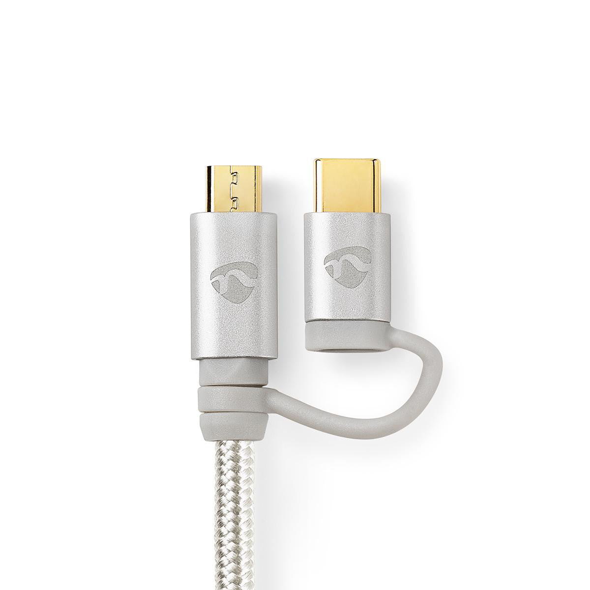 2 in 1 Charging and Sync Cable | USB Micro B Male + Type C - A 1.0 m Aluminum