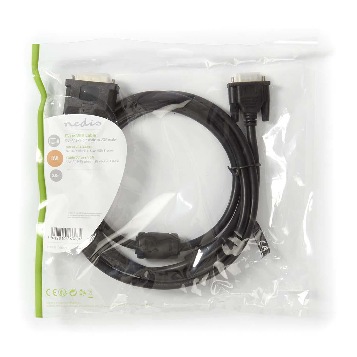 DVI Cable | DVI-A 12+5 Pin Male - VGA 2.0m Black