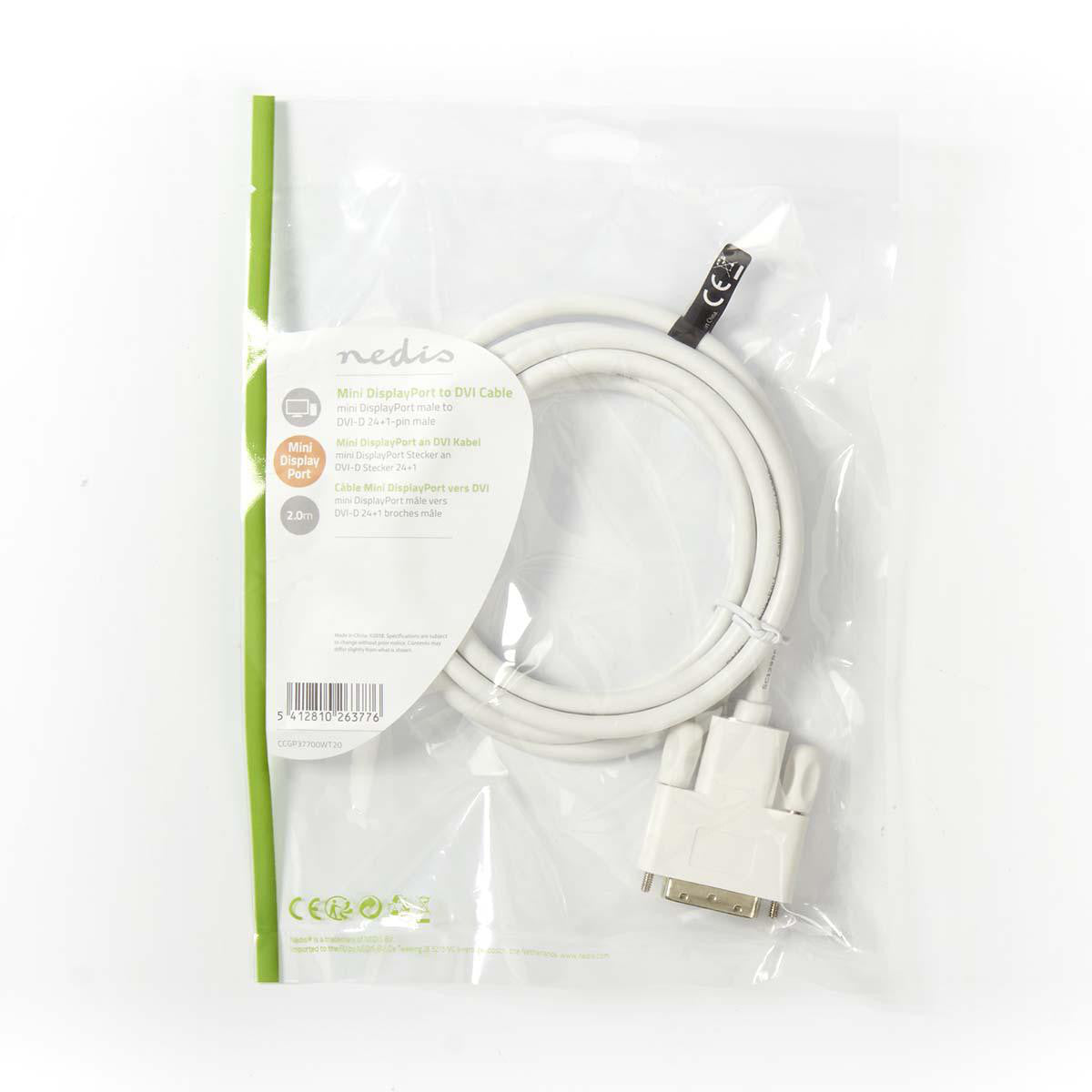 Cabo Mini DisplayPort para DVI | DisplayPort Macho - 24+1 Pinos DVI-D 2.0 m Branco