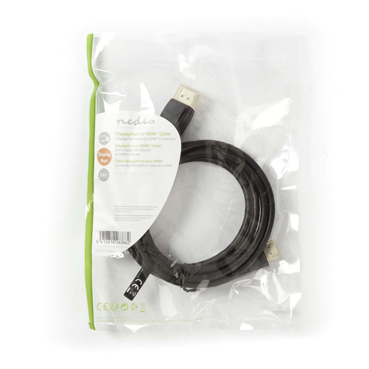 DisplayPort to DisplayPort Male Cable | HDMI™ Connector | 1080p | Nickel Plated | 2.00 m | Round | PVC | Black