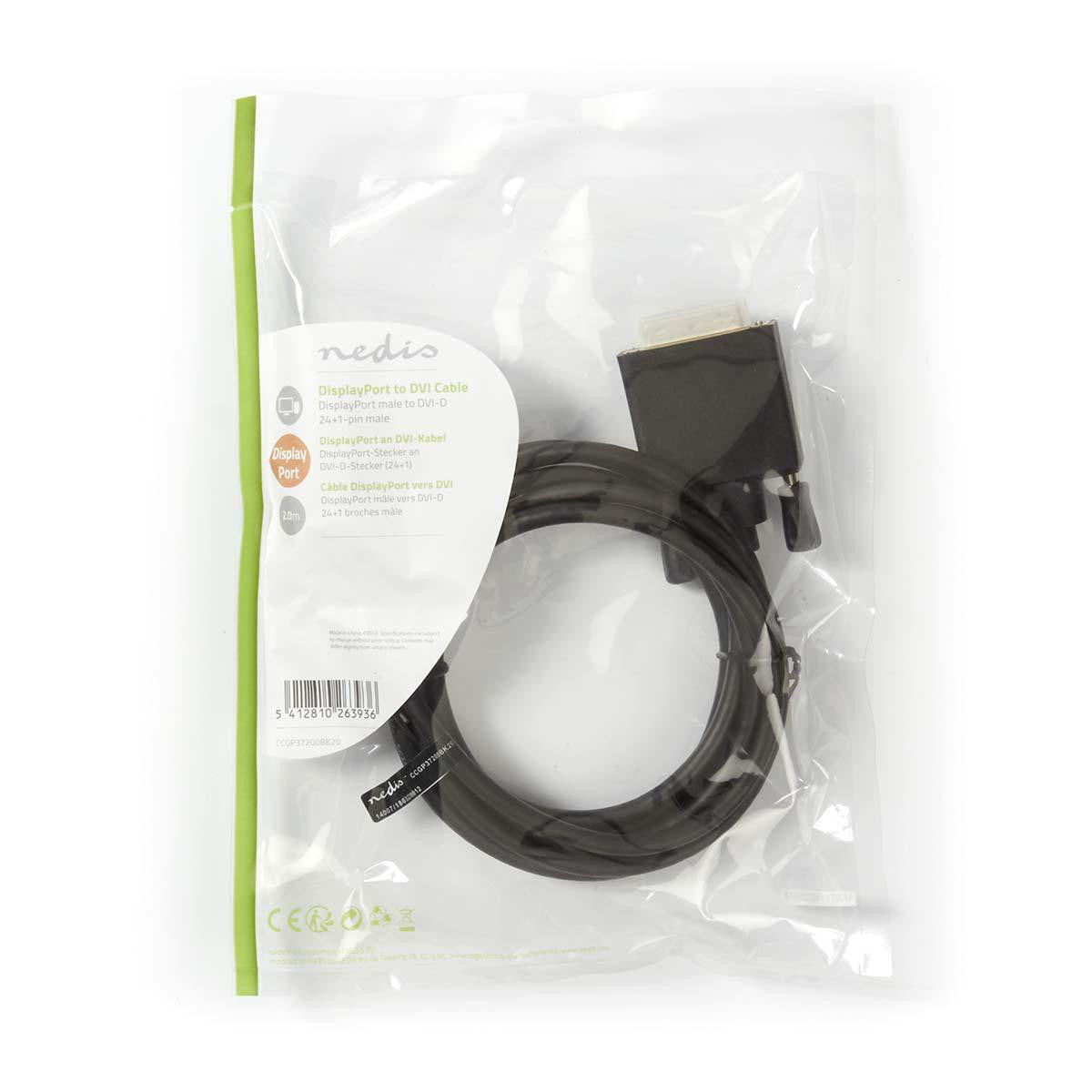 Displayport - DVI Cable | 24+1 Pin Dvi-d Male 2.0m Black