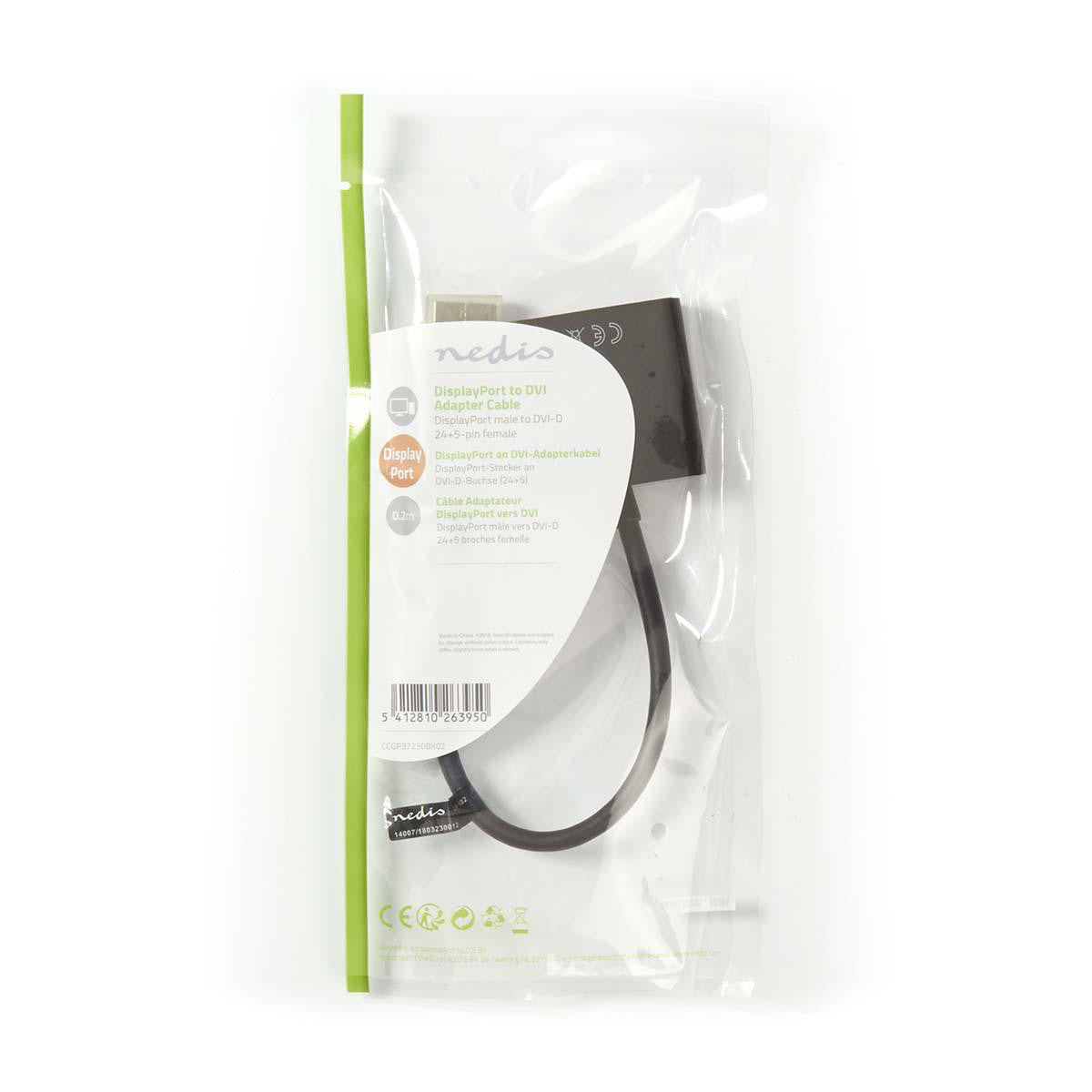 Cabo DisplayPort para DVI | Cabo DVI-D macho para fêmea com 24+1 pinos, 0,2 m, preto