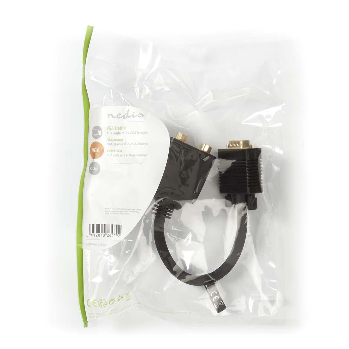 VGA Cable | Male - 2x Female 0.2m Black