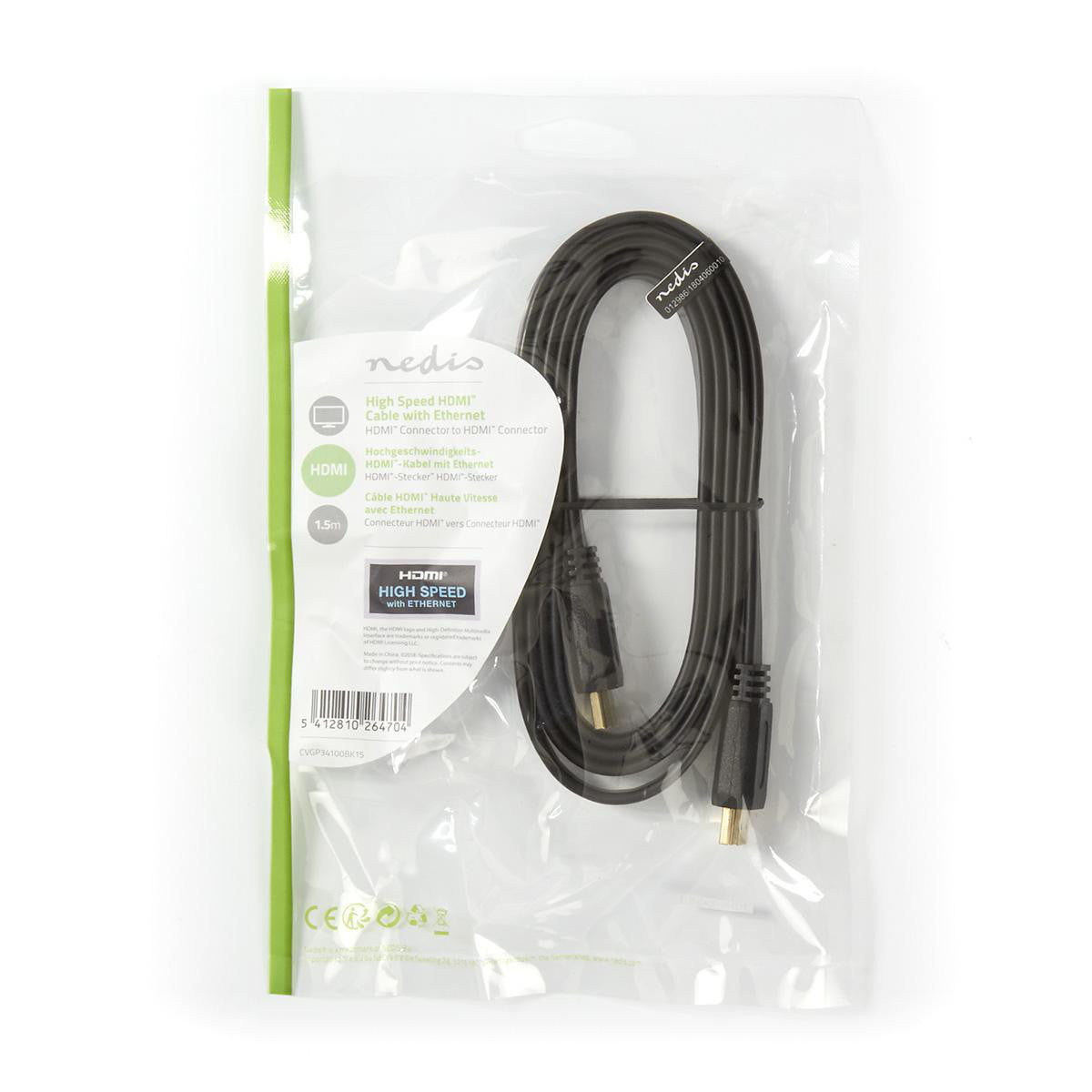 Cabo HDMI plano de alta velocidade com Ethernet | Conector - 1,5 m Preto