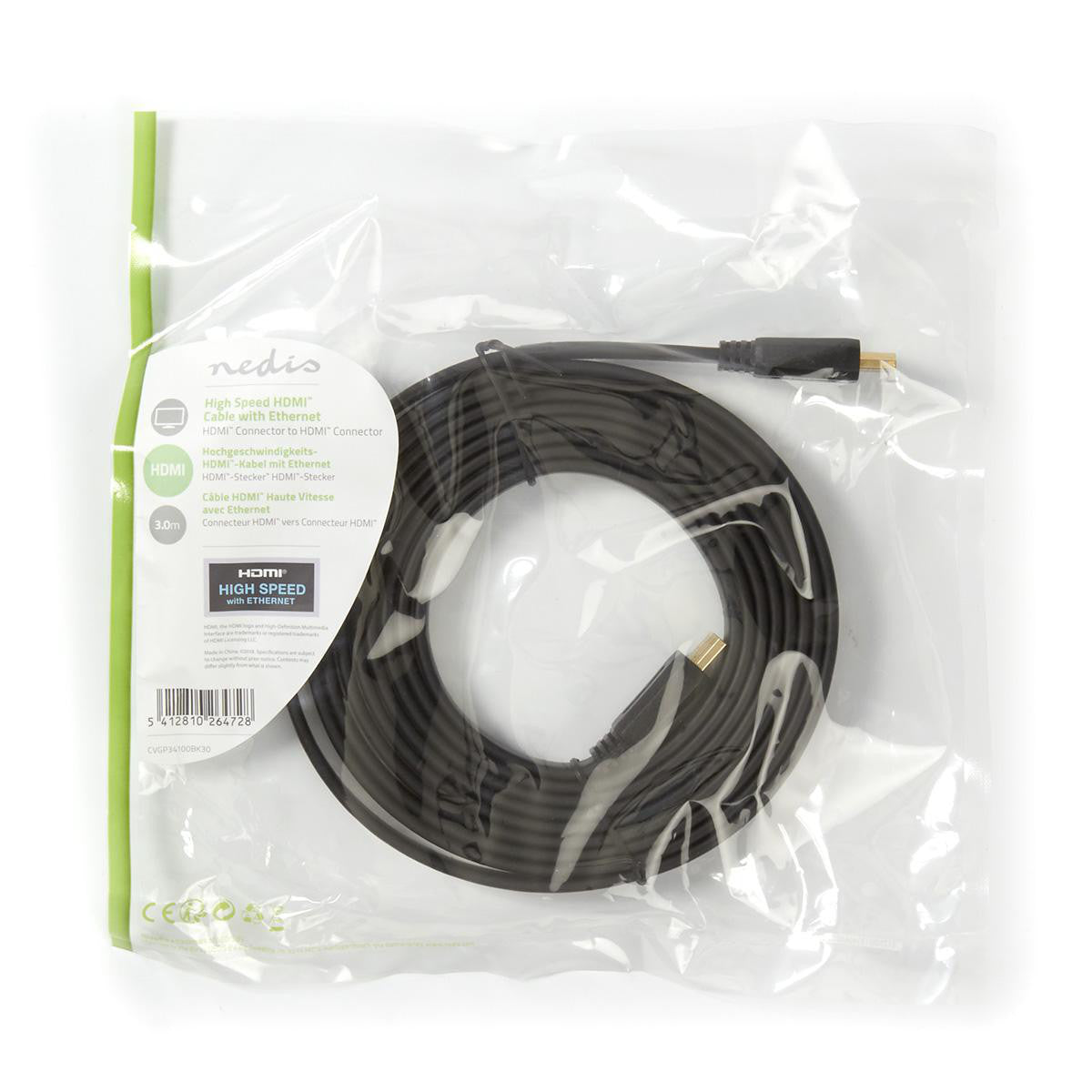 High-Speed HDMI Flat Cable with Ethernet | Connector - 3.0 m Black