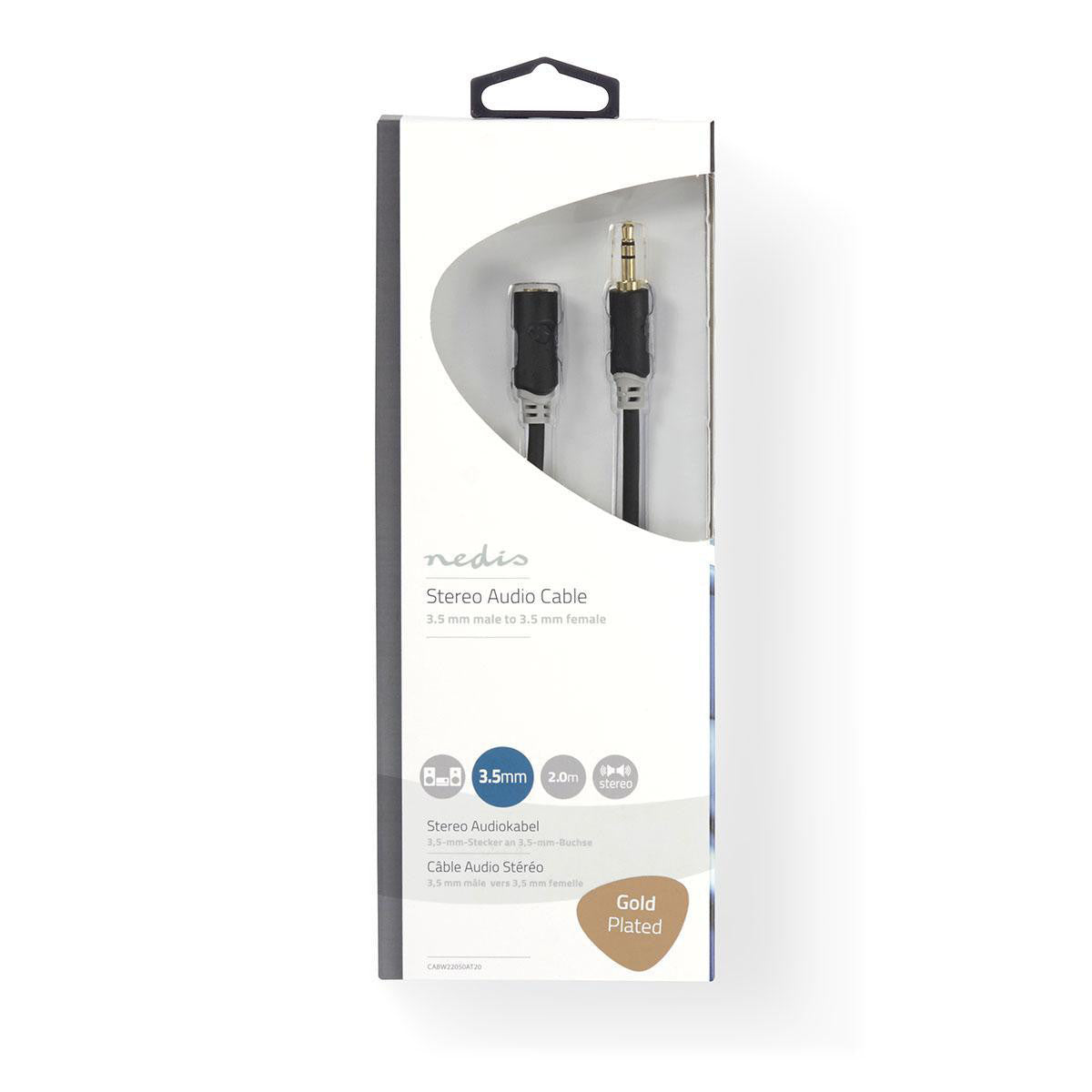 Cabo de áudio estéreo | Macho de 3,5 mm - Fêmea de 2,0 m, antracite