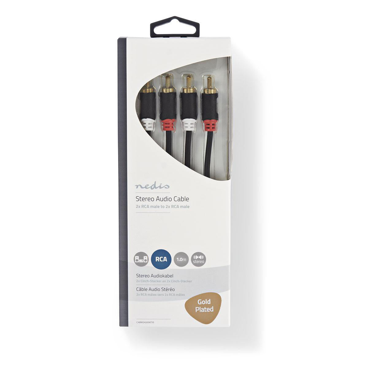 Cabo de áudio estéreo RCA macho de 1,0 m com 2 conectores, cor antracite.