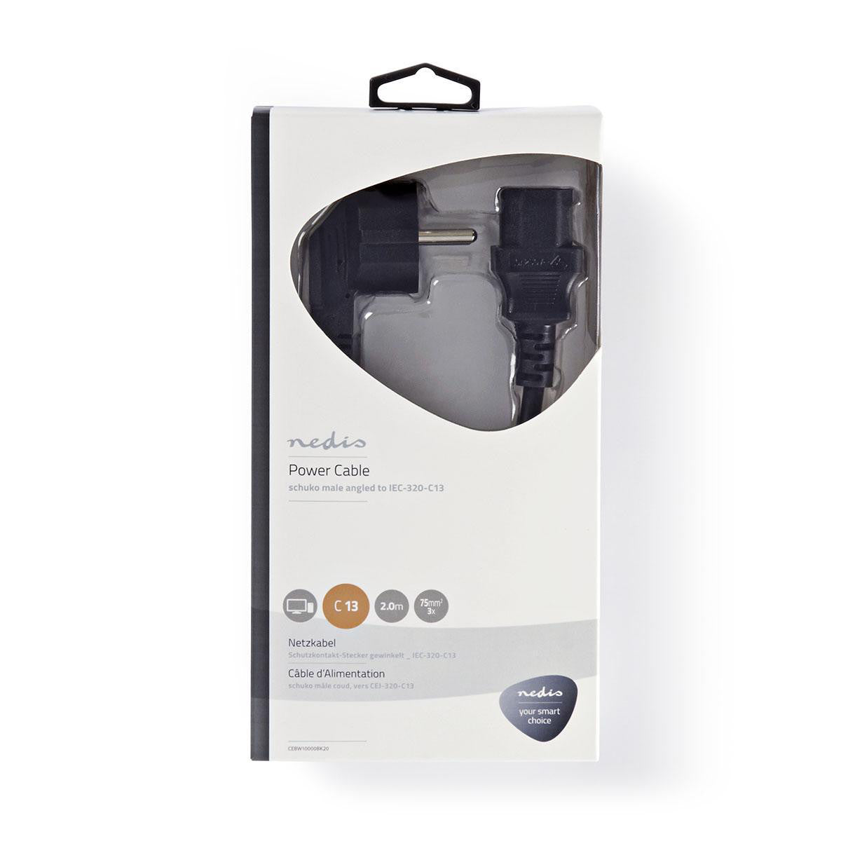 Cable de alimentación | Enchufe Schuko acodado - C13 (IEC-320-C13) 2,0 m Negro