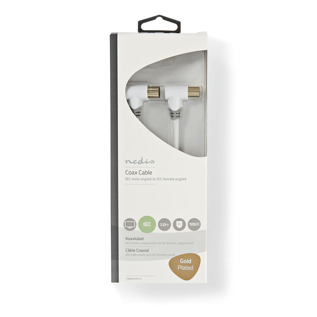 100dB Coaxial Cable | IEC (Coaxial) Angled Male - Female 2.0m White