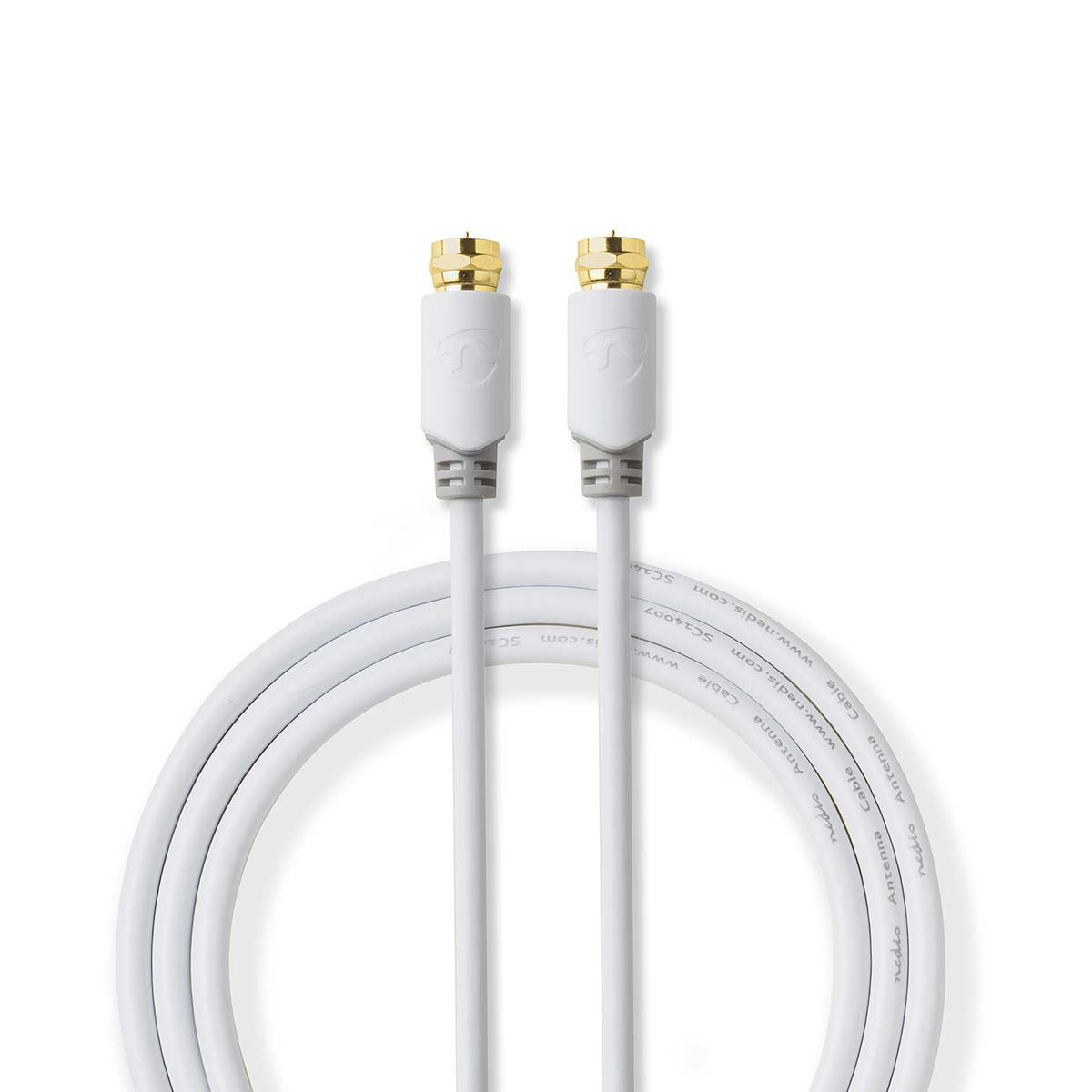 High Quality Satellite Cable Gold Plated F Connectors Male/Male - 5.0m White