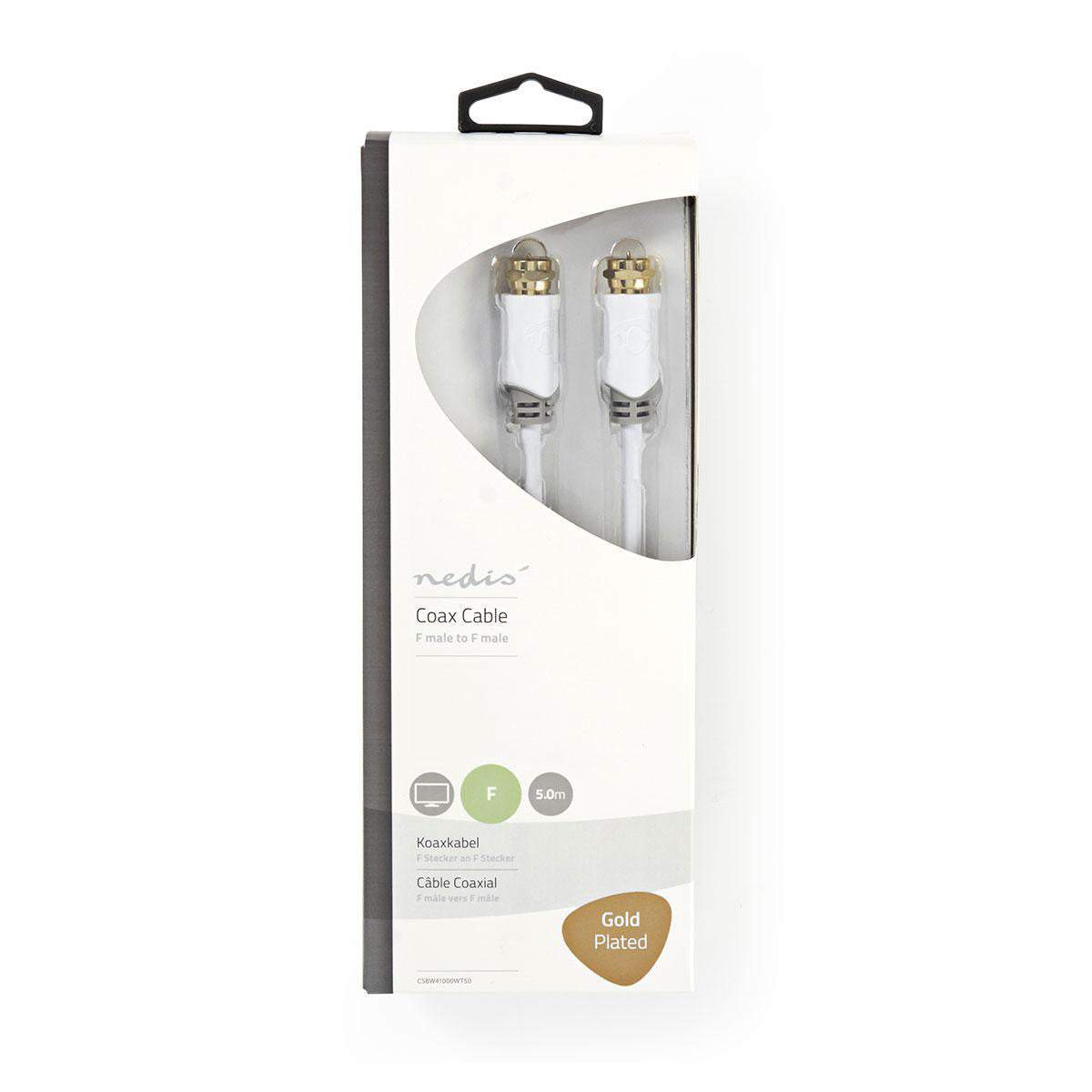 High Quality Satellite Cable Gold Plated F Connectors Male/Male - 5.0m White