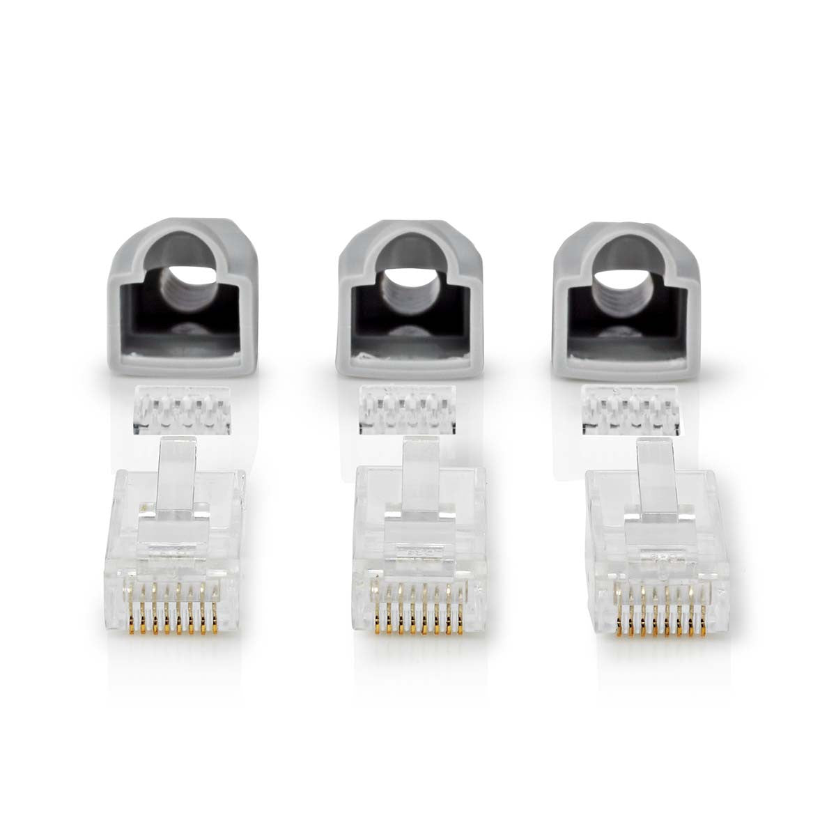 Conjunto de Conectores de Rede Cat6 UTP | RJ45 Macho - Capa Protetora Independente para Conector, 10 Unidades, Cinza