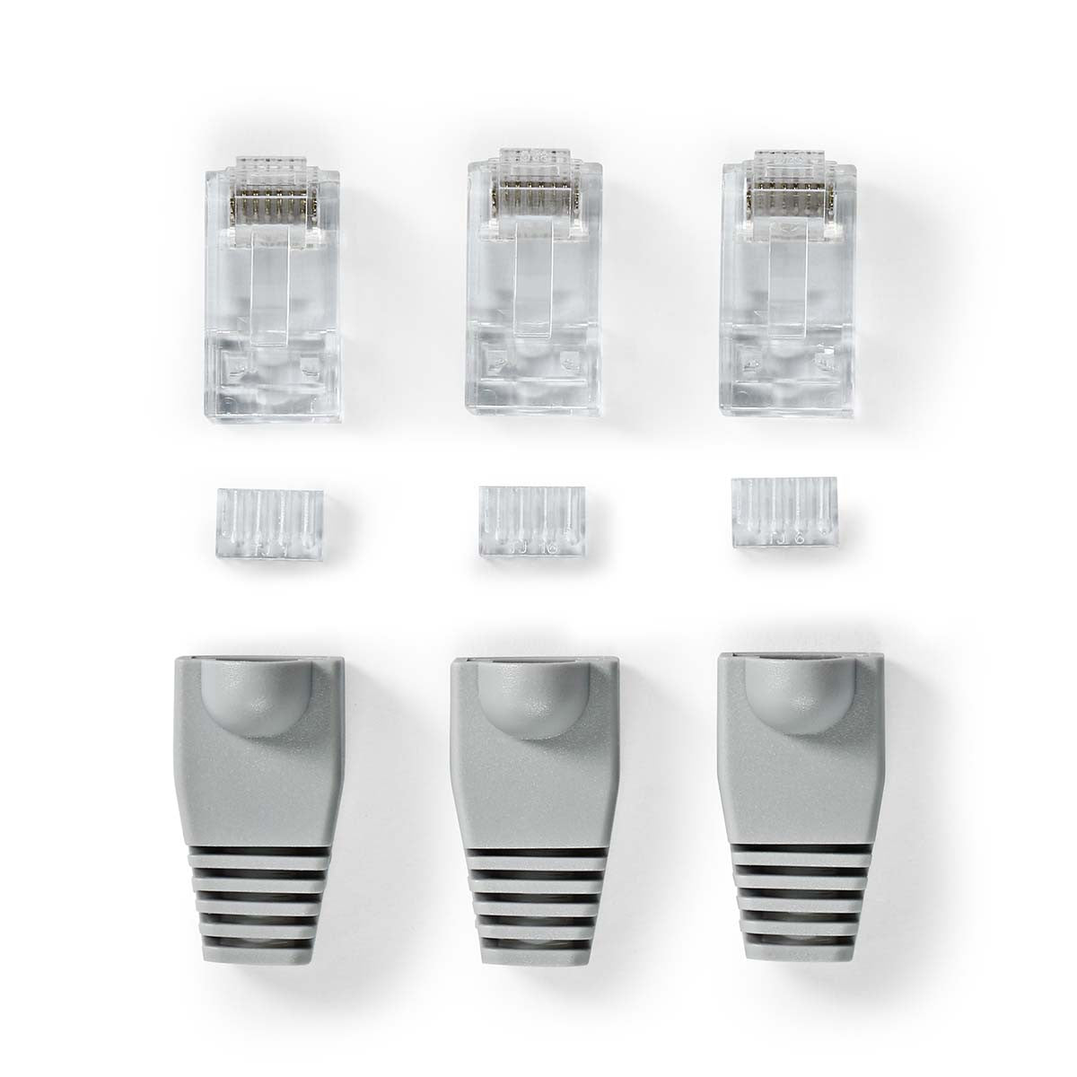 Conjunto de Conectores de Rede Cat6 UTP | RJ45 Macho - Capa Protetora Independente para Conector, 10 Unidades, Cinza
