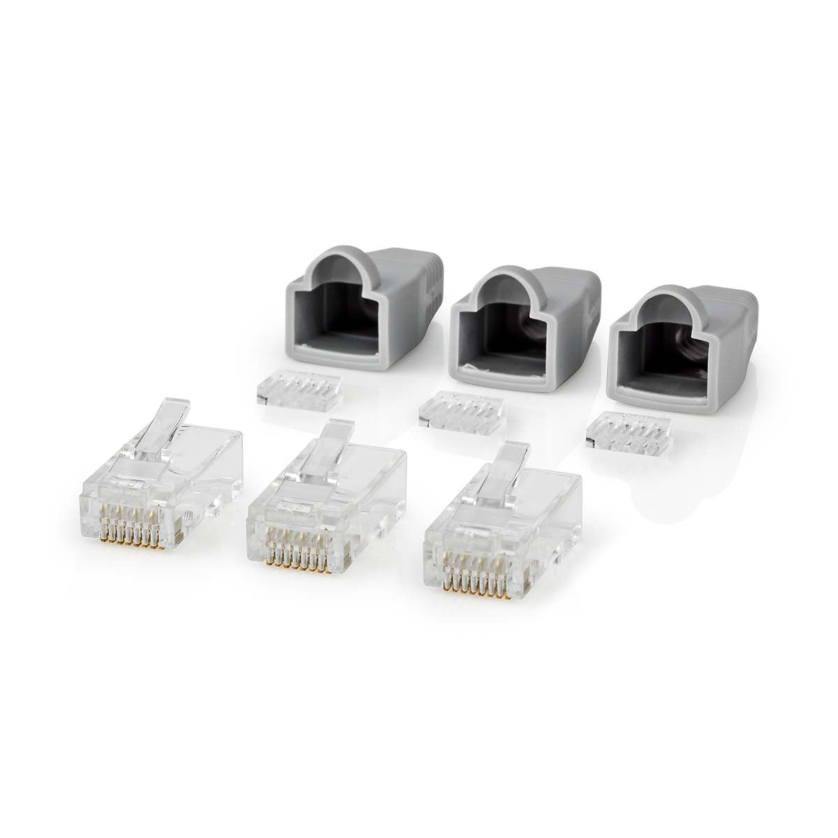 Conjunto de Conectores de Rede Cat6 UTP | RJ45 Macho - Capa Protetora Independente para Conector, 10 Unidades, Cinza