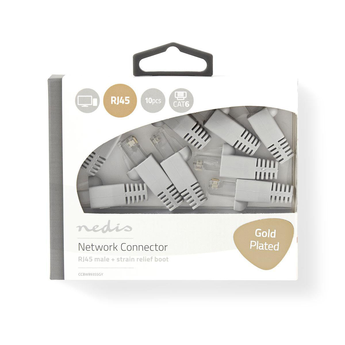 Conjunto de Conectores de Rede Cat6 UTP | RJ45 Macho - Capa Protetora Independente para Conector, 10 Unidades, Cinza