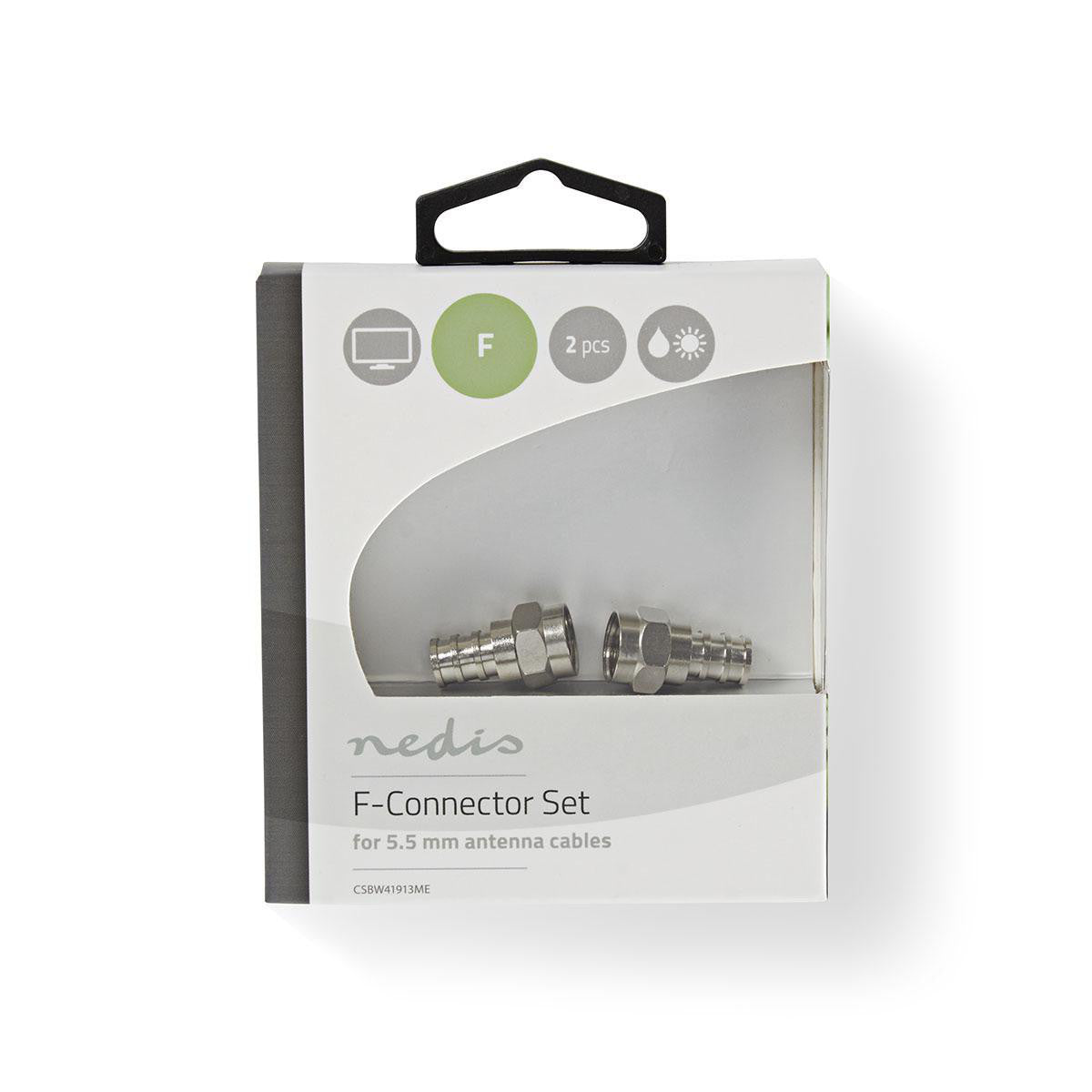 Weatherproof F Connector | Male - For 5.5mm Coaxial Cables 2 Pack Metal