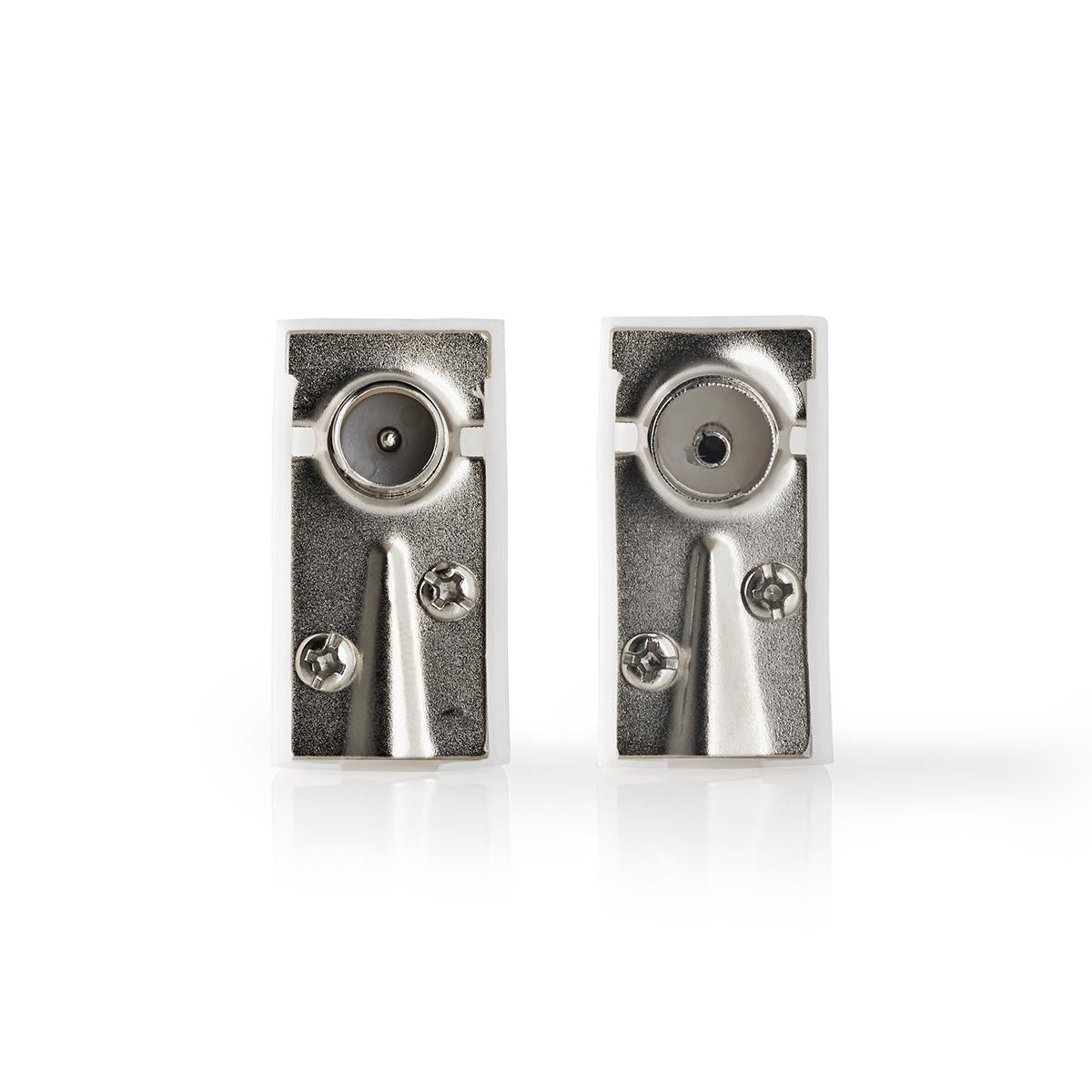 Conector IEC (coaxial) | Macho + Fêmea - Angulado - 2 unidades - Branco