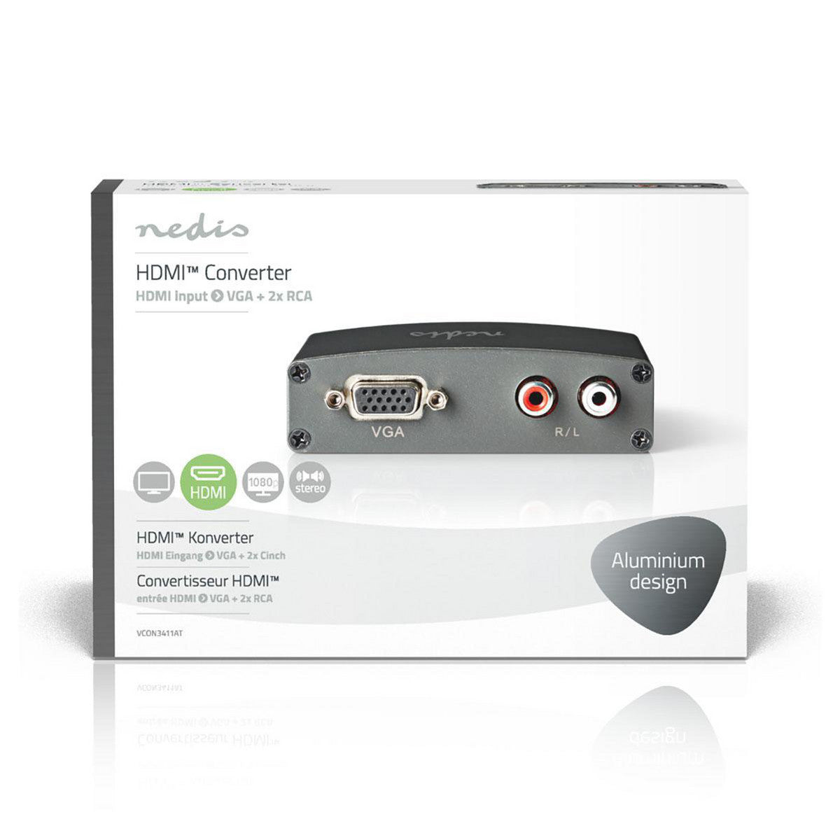 Adaptador Conversor HDMI para VGA | 1 Entrada + 2 Saídas RCA (E/D)