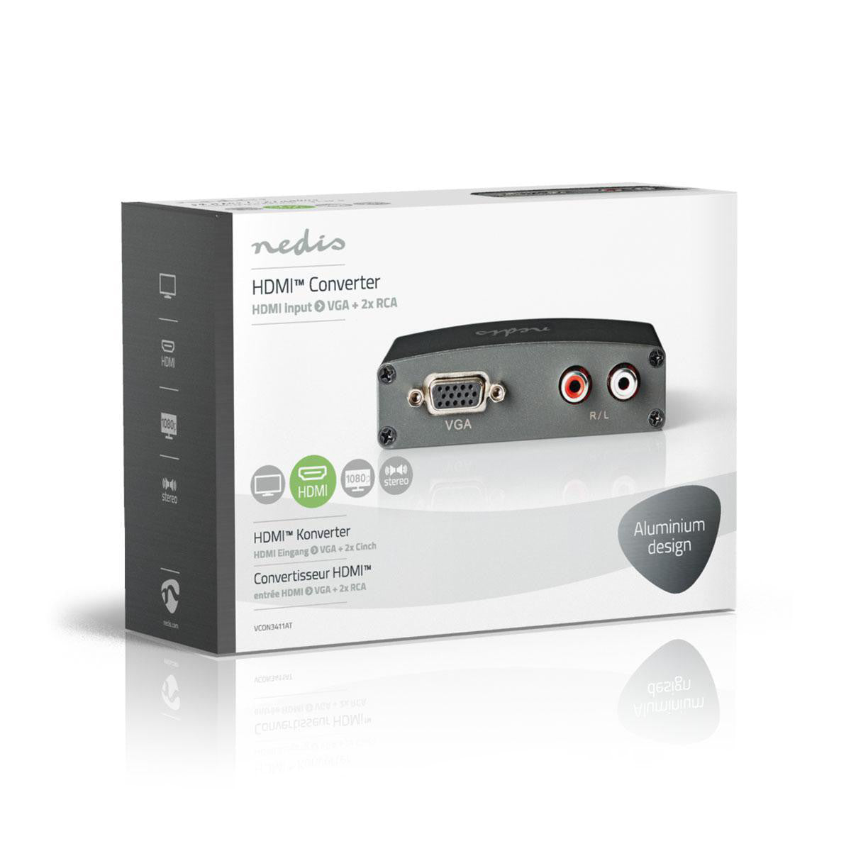 Adaptador Conversor HDMI para VGA | 1 Entrada + 2 Saídas RCA (E/D)