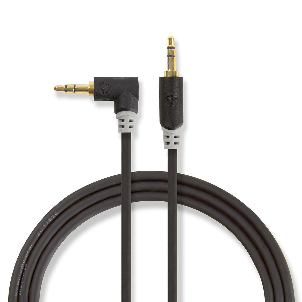 3.5mm Angled Male Jack Stereo Audio Cable 1.0m Anthracite in Polypropylene Bag