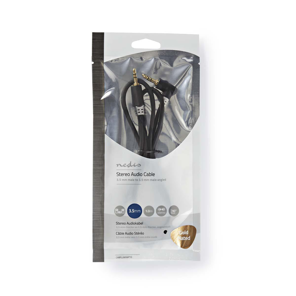 3.5mm Angled Male Jack Stereo Audio Cable 1.0m Anthracite in Polypropylene Bag