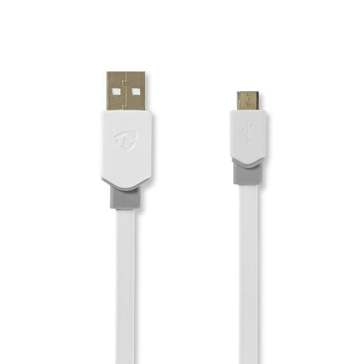 Cabo USB 2.0 plano | Macho A - Micro B 1,0 m Branco