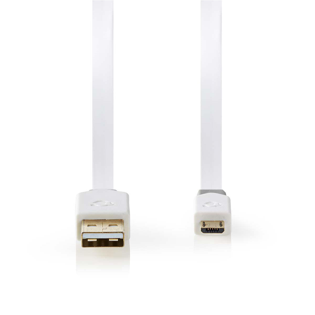 Cabo USB 2.0 plano | Macho A - Micro B 1,0 m Branco