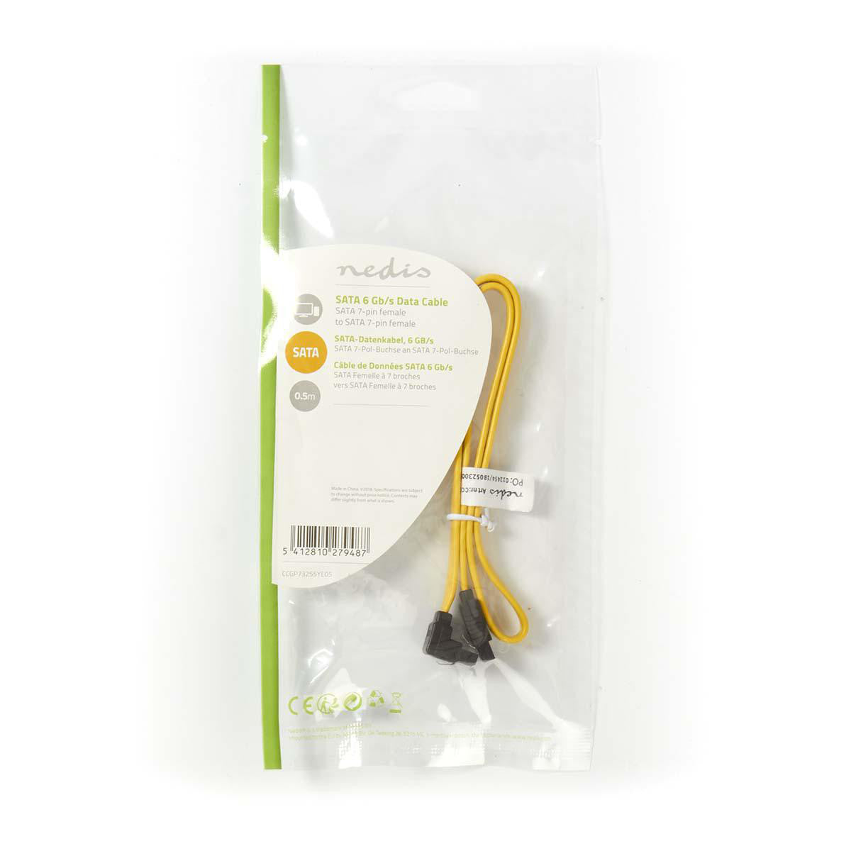 Cable de Datos Sata 6 Gb/s | 7 Pines Hembra con Bloqueo - en Ángulo 90° 0,5 m Amarillo