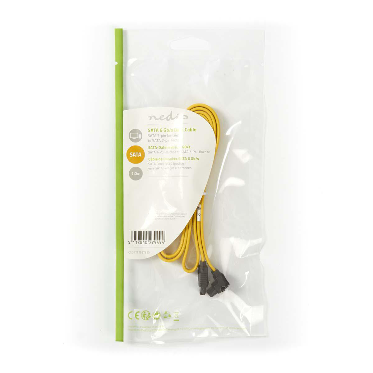 Sata 6Gb/s Data Cable | 7 Pin Female Locking - Angled 90° 1.0m Yellow Cables