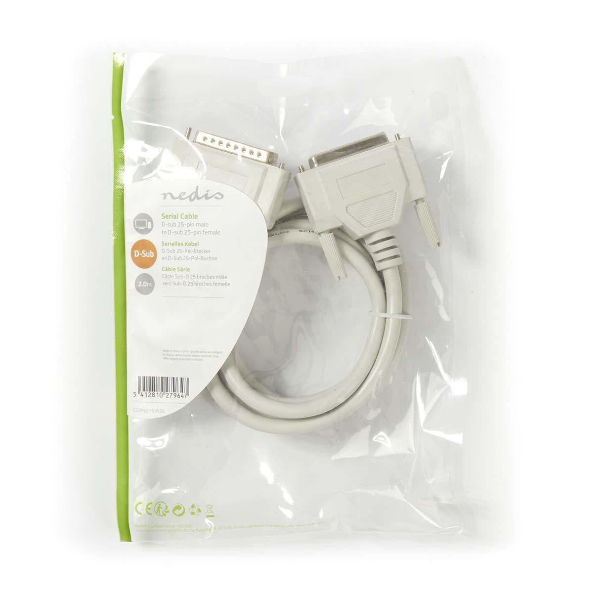 Cable Rs232 | D-sub de 25 Pines Macho - Hembra 2,0 m Color Marfil