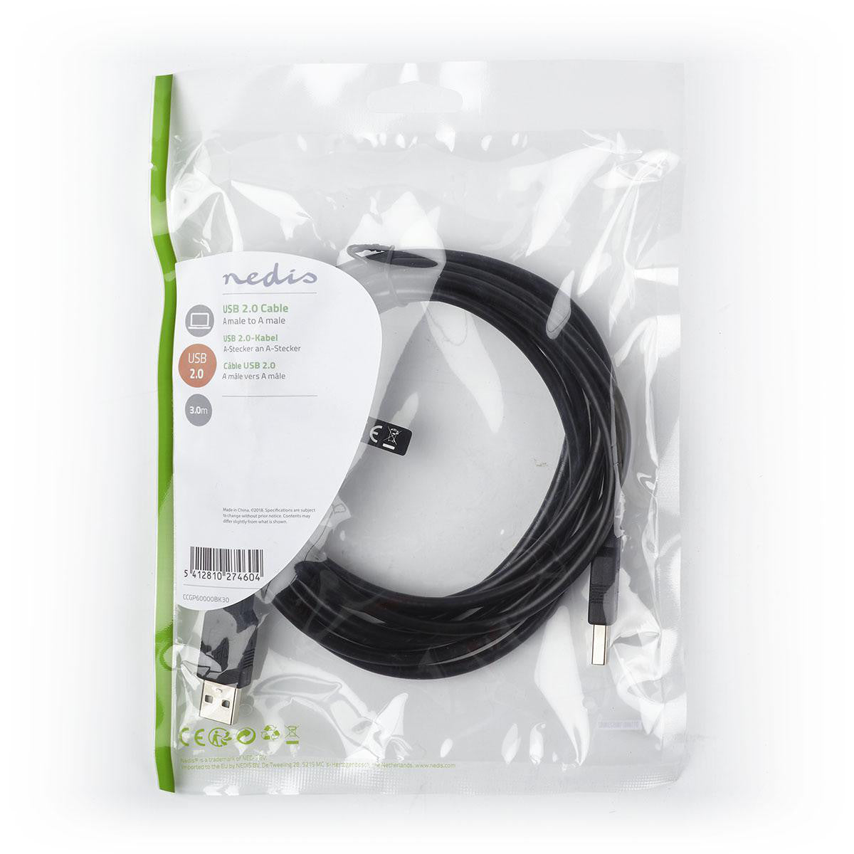 USB 2.0 Cable | A Male - 3.0 m Black