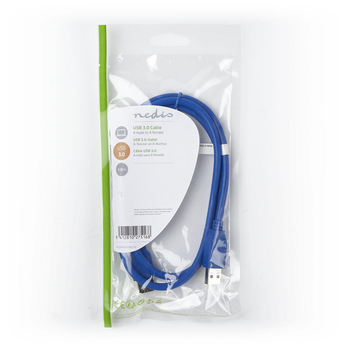 Cabo USB 3.2 Gen 1 | USB-A Macho | USB-A Fêmea | 5 Gb/s | Niquelado | 1,00 metros | Azul