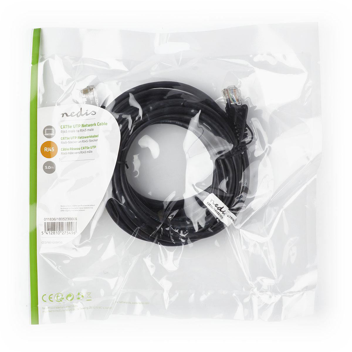 Cabo de rede Cat5e UTP | RJ45 macho - 5,0 m Preto