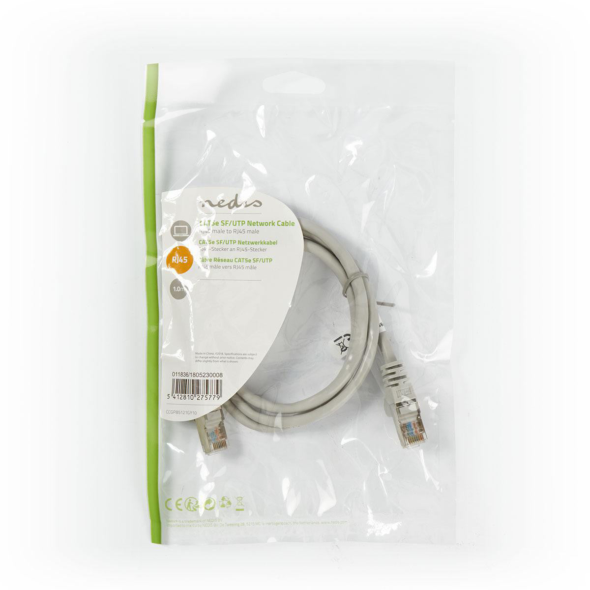 Cabo de rede Cat5e SF/UTP | RJ45 macho - 1,0 m cinzento