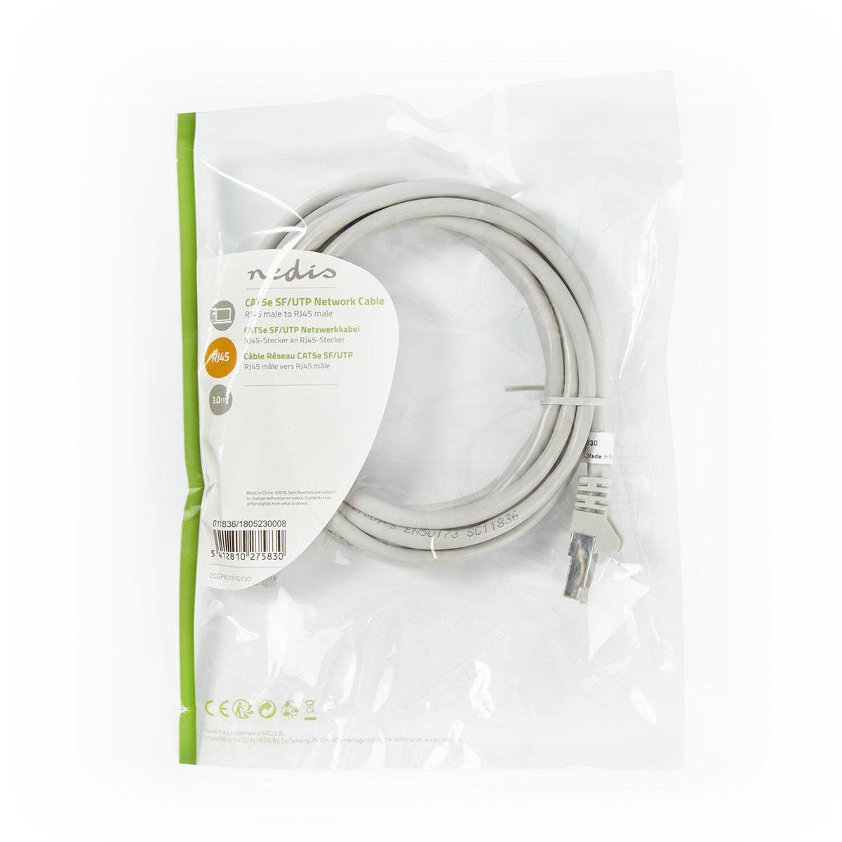 Cabo de rede Cat5e SF/UTP | RJ45 macho - 3,0 m cinzento