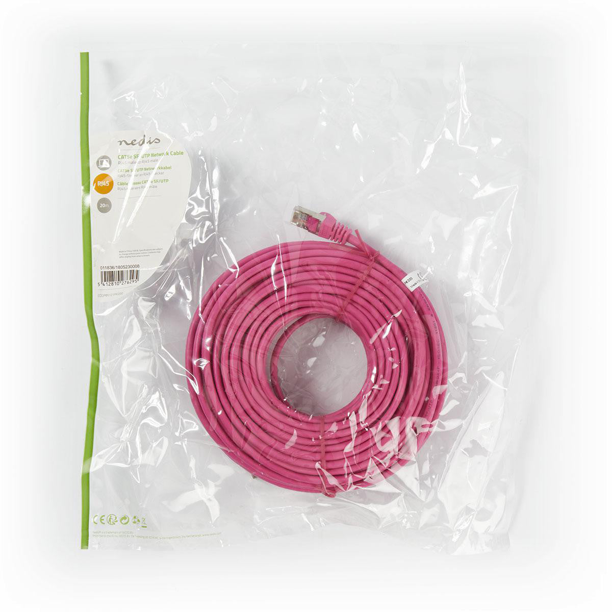 Cabo de rede Cat5e SF/UTP | RJ45 macho - 20 m rosa