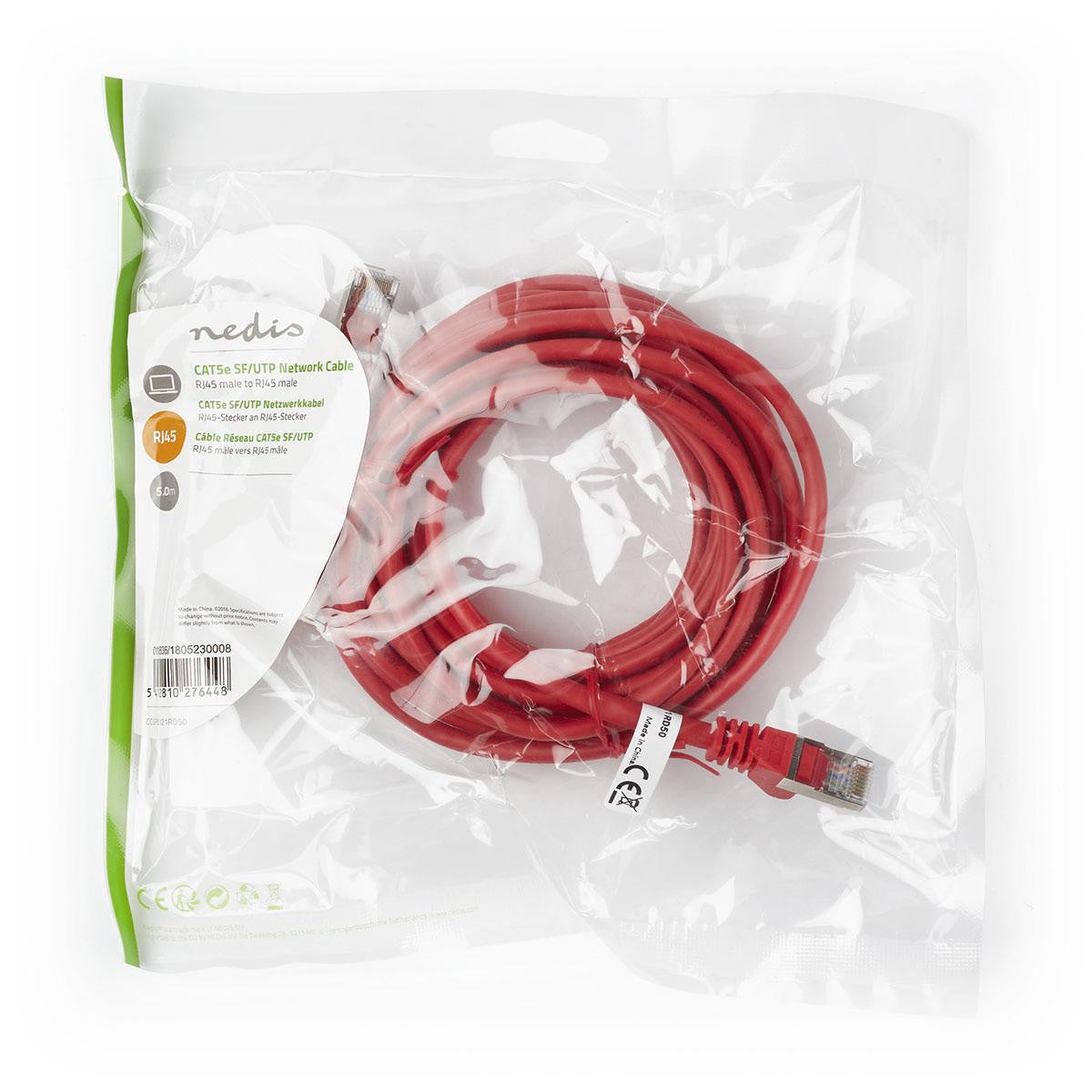 Cabo Cat 5e | SF/UTP RJ45 (8P8C) Macho 5,00 m Redondo PVC Vermelho