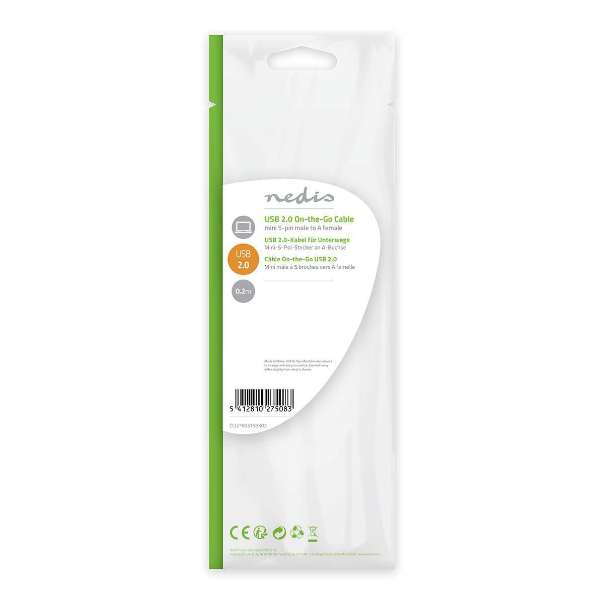 USB 2.0 Adapter Cable | Mini 5 Pin Male - A Female 0.2 m Black