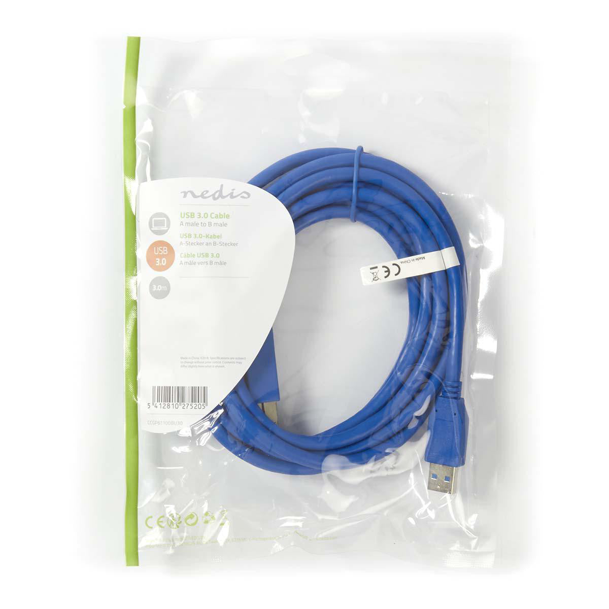 USB 3.0 Cable | A Male - B 3.0 m Blue