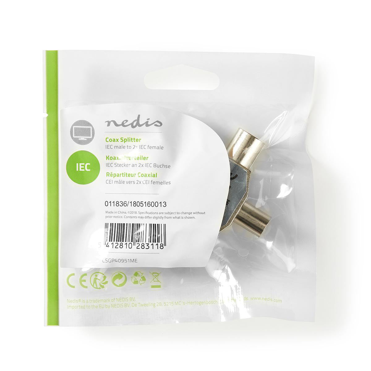 Coaxial Splitter | IEC (Coaxial) Male - 2x Female Metal TV Antenna Adapter