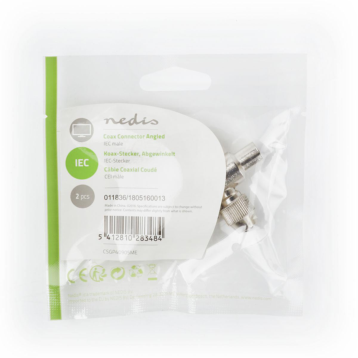 Conector angular IEC (coaxial) | Macho - 2 unidades, metálico